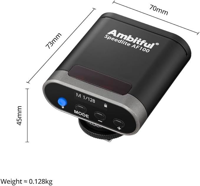 AMBITFUL AF100 Mini Camera Flash, GN12 Rechargeable Manual Speedlite, USB-C, for Canon Sony Nikon Fuji Ricoh GR Cameras Hot Shoe
