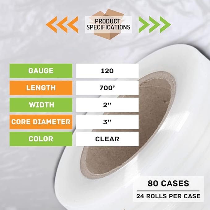 PSBM 1920 Rolls 2 Inch x 700 Feet 120 Gauge Mini Stretch Film/Wrap with Plastic Handle, Industrial Strength Clear Shrink Plastic Wrap for Moving, Packing, Shipping, Bundling & Storage