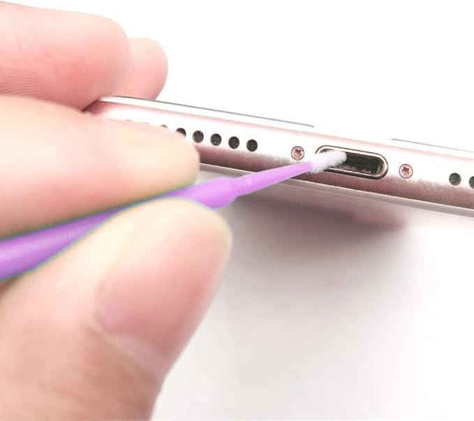 100 Pack Phone Charge Port Cleaning Tool kit,Bendable Mini Soft Round Brushes Cleaner Compatible with iPhone 11 Pro Speaker Tablet Camera Laptop Computer Smartphone, Purple