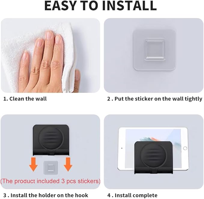 Upgraded Shower Phone Holder Tablet Wall Mount Phone Holder Removable,Self-Adhesive Cell Phone Holder for Bed Bathroom Kitchen, Compatible with iPhone Samsung Galaxy Tablet Switch - Black