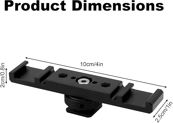 Dual Cold Shoe Extension Bar Mount, Aluminum Alloy Hot Shoe Adapter Bracket with Hex Wrench for DSLR Camera LED Video Light Microphone & Monitor (Black)