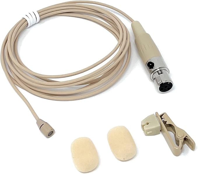 Beige Lavalier Lapel Mic with 4 pin mini XLR TA4F for Shure wireless