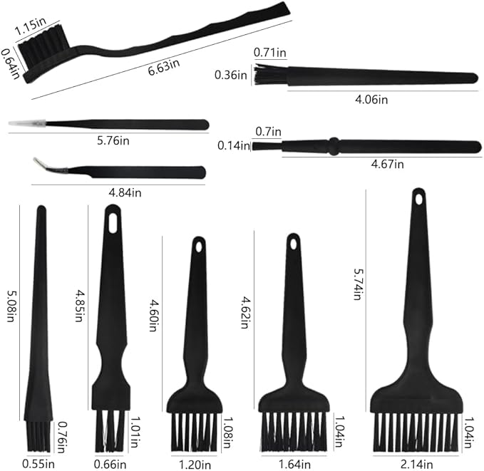10 in 1 Portable Plastic Handle Nylon Anti Static Brushes Keyboard Cleaning Brush Kit for Cleaning Computer Keyboard Car Lab (Black)