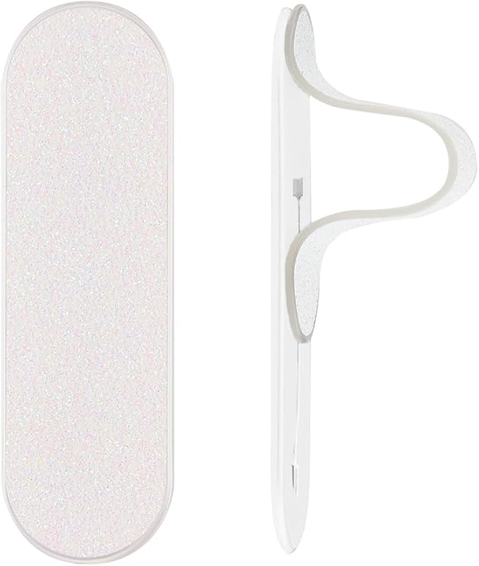 Momostick Flatstick, Cell Phone Finger Grip Strap Holder for Hand, Cell Phone Stand, New Slim Finger Loop Selfie Grip Compatible with Most Smartphones - Glitter White