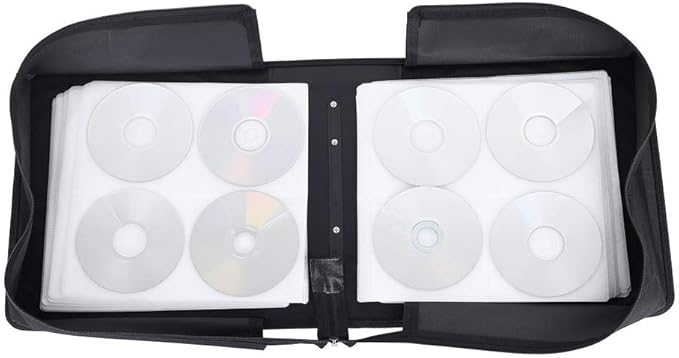 Siveit CD/DVD Binder, CD DVD Case Holder Binder 400 Capacity CD/DVD Wallet Storage Booklet Album Box (White binder, Blue)
