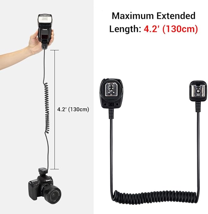 Flash TTL Cord JJC Off-Camera Flash Hot Shoe Cord for Canon R5 R6 RP R T8i T7 T7i T6 T6i T6s T5 T5i SL3 SL2 90D 80D 77D 6D Mark II 5D Mark IV M50 M6,etc Replaces Canon OC-E3 Cord -1.3m