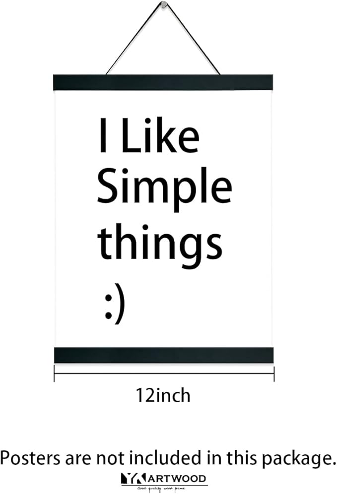 YK artwood 2 Pack Magnetic Poster Hanger Frame 12 Inch Black,12x16 12x18 12x20 12x24 Wood Magnet Frames Hangers for Photos, Pictures, Prints, Maps, Scrolls and Canvas Artwork