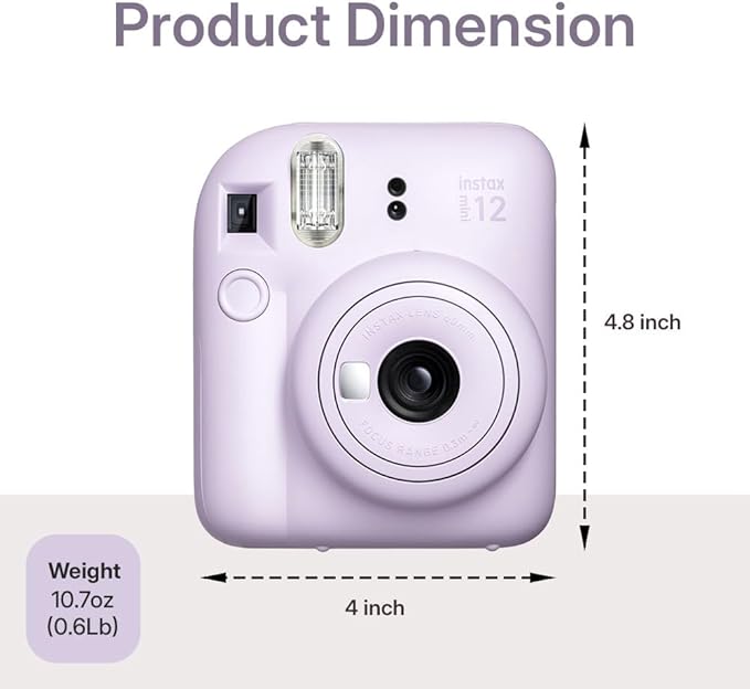 Fujifilm Instax Mini 12 Instant Camera Lilac Purple Bundle – Includes 40-Sheets Instax Mini Film, Protective Case, and Mini Photo Album