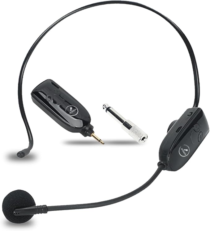 2.4G Wireless Microphone Headset, UHF Wireless Headset Mic and Handheld Mic 2 in 1, 165FT Range, 3.5mm & 6.35mm Jacks, Ideal for Teaching, Fitness, Yoga, PA System, Amplifier, Training (Black)
