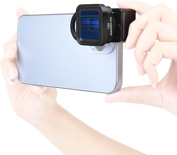 Andoer Anamorphotic Film Lens for Mobile Phones 1.55X Deformation Film Lens Phone Film Lens with Universal Lens Clips Carrying Case Replacement for iPhone 15/14/13/12/11