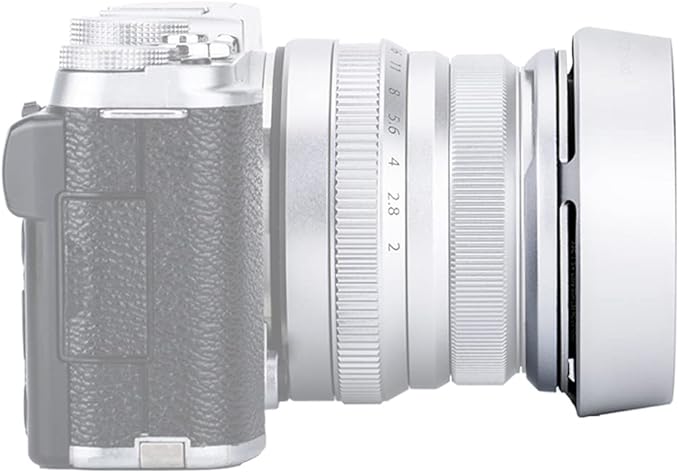JJC Silver Metal Bayonet Lens Hood for FUJINON XF 35mm F2 R WR/FUJINON XF 23mm F2 R WR, Fuji 35mm F2 Lens Hood, Fuji 23mm F2 Lens Hood, 35mm F2 Hood, 23mm F2 Hood, Replaces Fujifilm LH-XF35-2 Hood