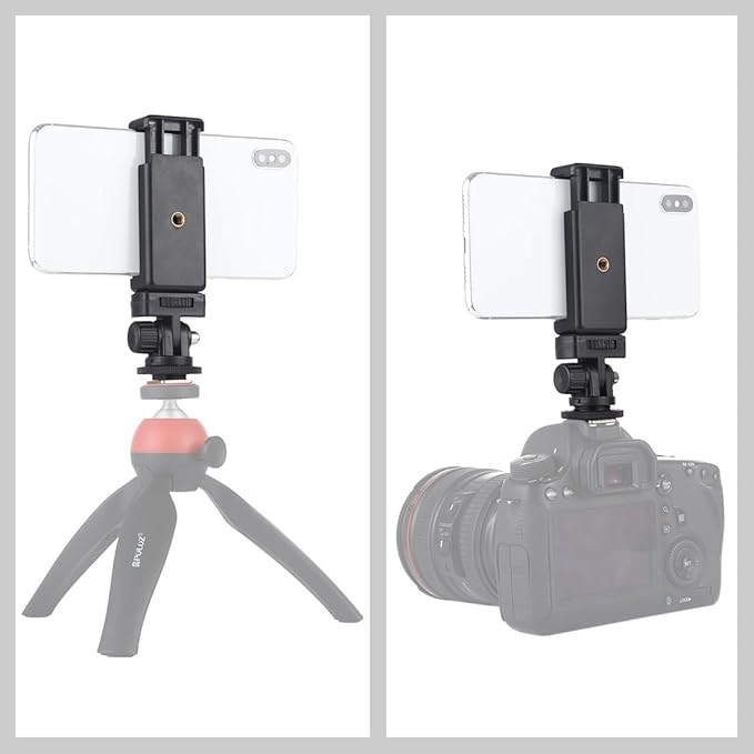 PULUZ Camera Hot Shoe Phone Holder, Action Camera Adapter Kit for DJI GoPro Insta360, Phone Tripod Mount Cold Shoe for iPhone, Samsung, Attaching on DSLR or Ring Light