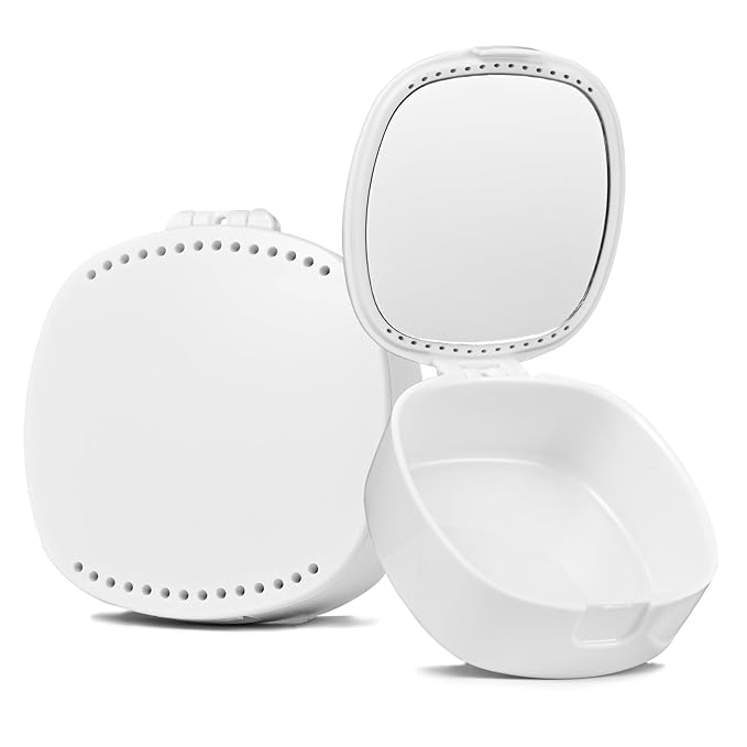 Retainer Case with Mirror & Ventilation Holes - Night Guard & Orthodontic Aligner Case, White
