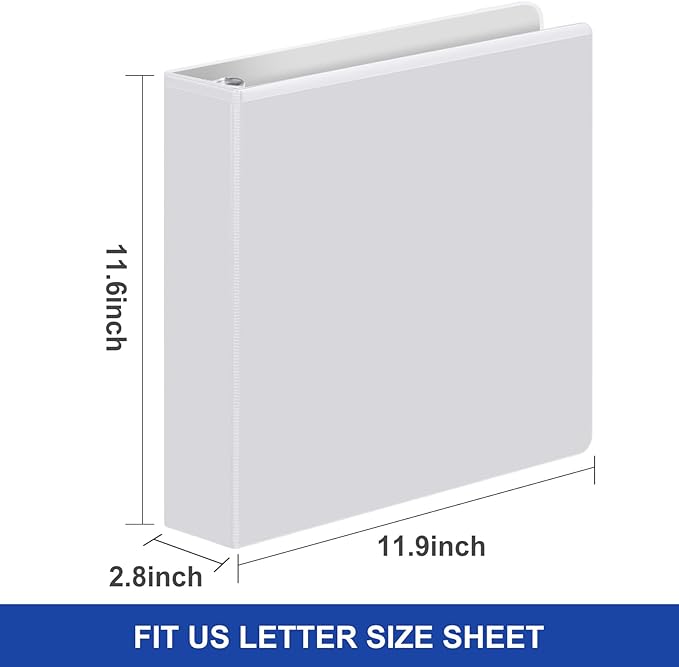 Comix Sturdy 2 Inch D-Ring Binders, 2'' 3 Ring Binder with Clear View Cover, 2.4mm-Thick, Holds 500 Sheets of 8.5" x 11" Paper, 6 Pack (White)