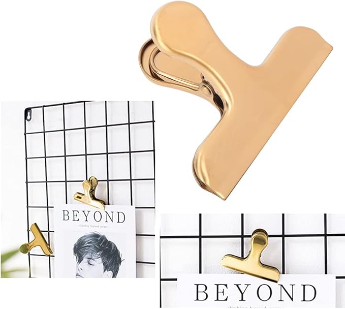 Fdit Brass Vintage Retro Clip Bill Holder with Stainless Steel - Golden T Clip