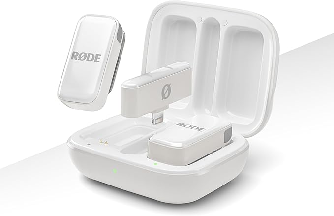 RØDE Wireless Micro - Compact Wireless Microphone, Two Mics with Charge Case for Smartphone Content Creation - Lightning, White