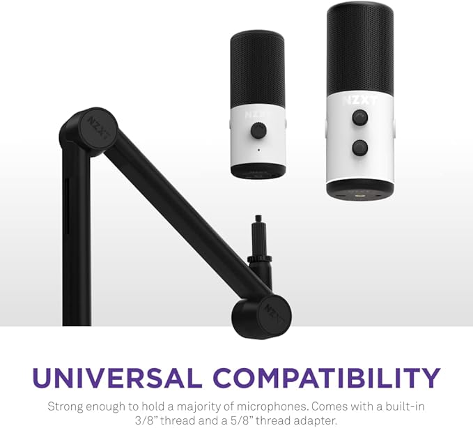 NZXT Boom Arm Mini - AP-BOOMS-B1 - Small Microphone Boom Arm for Streaming, Content Creation, Podcasting & Recording – Smooth & Silent – Covered Cable Channel – Universal Compatibility