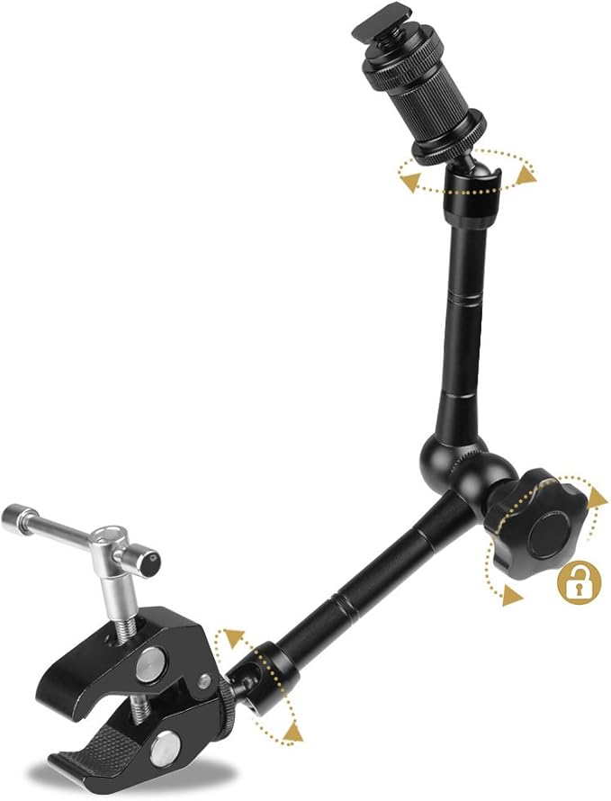 11" Articulating Magic Friction Arm with Large Super Crab Clamp Mount Clip Pliers for DSLR Camera Monitor LED Light