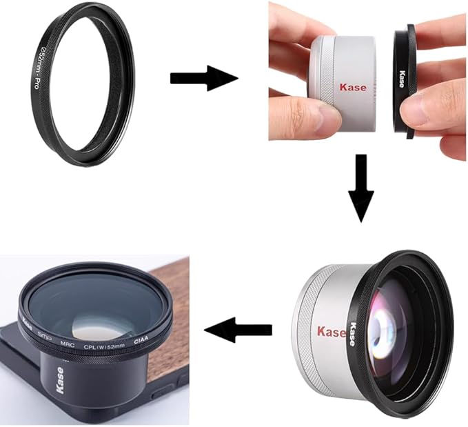 Kase Master Macro Phone Camera Lens Pro with 52mm Filter Adapter Ring for iPhone 17 16 15 14 13 12 Pro Max Samsung Android, Shoot Distance 40-85mm