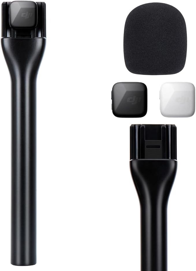 SUNMON Handheld Wireless Mic Stand for DJI Mic Mini with Pop Filter, Holder for Microphone, Interview Handheld Mount Adapter for DJI Mini (Handheld with 1 Pop Filter）