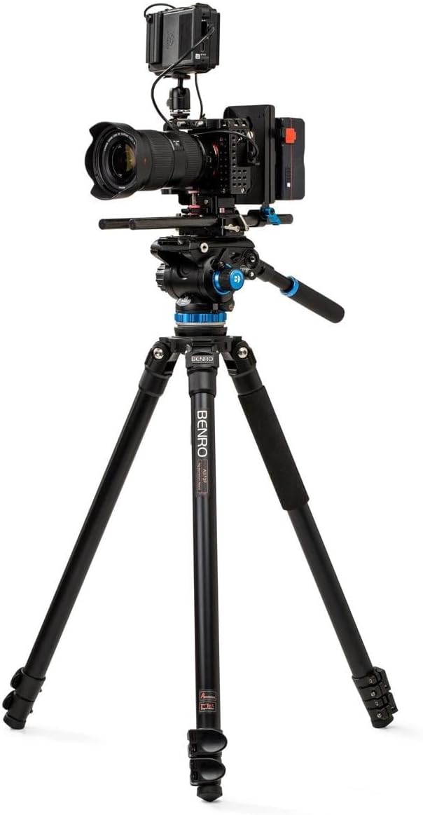 Benro A373F Aluminum Single-Tube Video Tripod Kit with S6 PRO Fluid Head, 75 mm Bowl, Flip-Lock Legs, 13.2 lb Load Capacity, Low-Angle Setup (A373FBS6PRO)