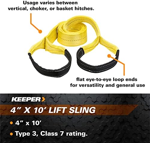 Keeper Performance Engineered Cargo and Load Lift Sling with Flat Loops - Type 3, Class 7 Rated Cargo Sling, 4” x 10’