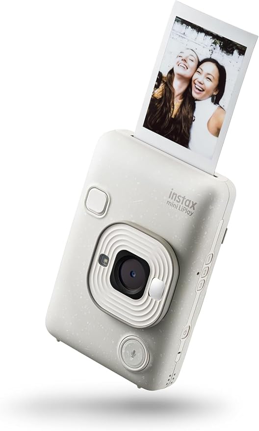 Fujifilm Mini LiPlay Hybrid Instant Camera with Mini Film, 32GB microSD Card, Charging Cable, Hand Strap and Pixibytes Microfiber Cleaning Cloth...(Misty White + 20 Sheets)