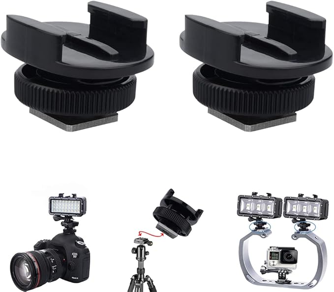 Suptig Tripod Adapter Cold Shoe Mount Compatible for GoPro Hero 13/12/11/10/9/8/7/6/5/4, DJI Osmo, Insta360, Akaso Action Cam - 2 Pack Black