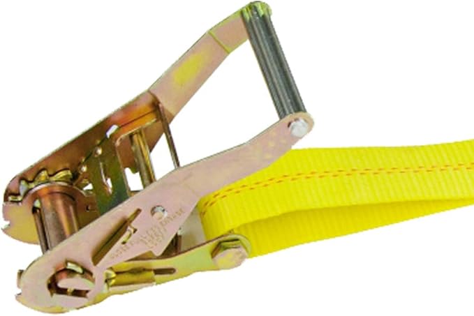 VULCAN Ratchet Strap with Chain Anchors - 2 Inch x 30 Foot - Classic Yellow - Case of 3-3,600 Pound Safe Working Load