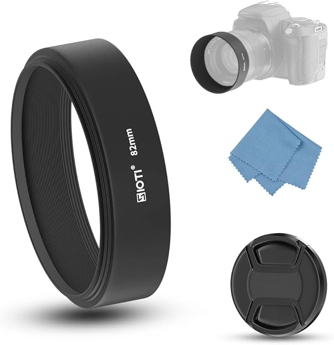 SIOTI 82mm Lens Hood, Oxidation Matte Anti Reflective Treatment, Aluminum Alloy, with 1 * 86mm Lens Cap, Compatible with Sony/Canon/Nikon/Fuji etc >50mm Camera Lens