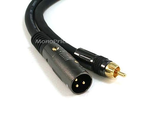 Monoprice XLR Male to RCA Male Cable - 25 Feet - Black, 16AWG Shielded Twisted Pair Oxygen-Free Copper Braid Conductors, E21 Gold Plated Connectors - Premier Series