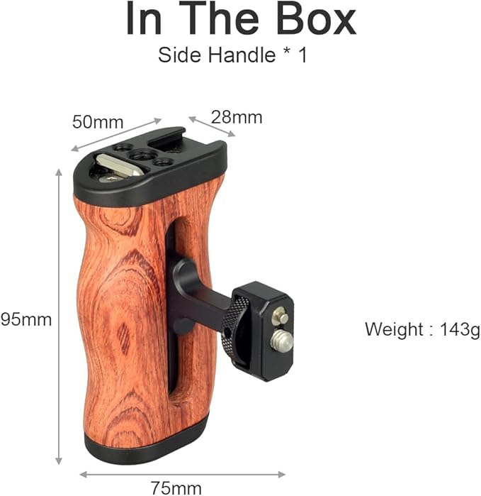 Wooden Camera Cage Side Handle Grip with 1/4" Screw Locating Mount for ARRI, Mini Side Handle for Smartphone Cage Video Rig and Action Camera Cage Compatible with Gopro/Insta360/DJI Osmo