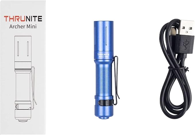 ThruNite EDC Flashlight Archer Mini, 405 Lumens Tail Switch LED Flashlight, USB C Rechargeable Little Pocket Penlight for Camping, Outdoor, and Emergency - Blue Cool White