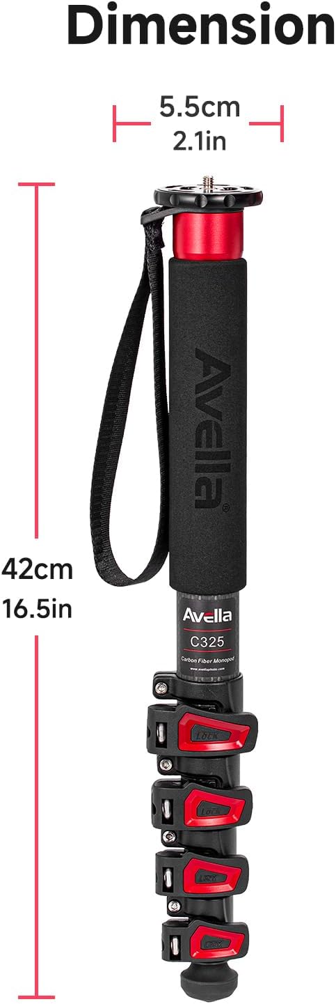 Avella C325 58 Inch Carbon Fiber Camera Monopod Professional Telescopic Monopods for Canon Nikon Sony Olympus Panasonic DSLR Camera Black