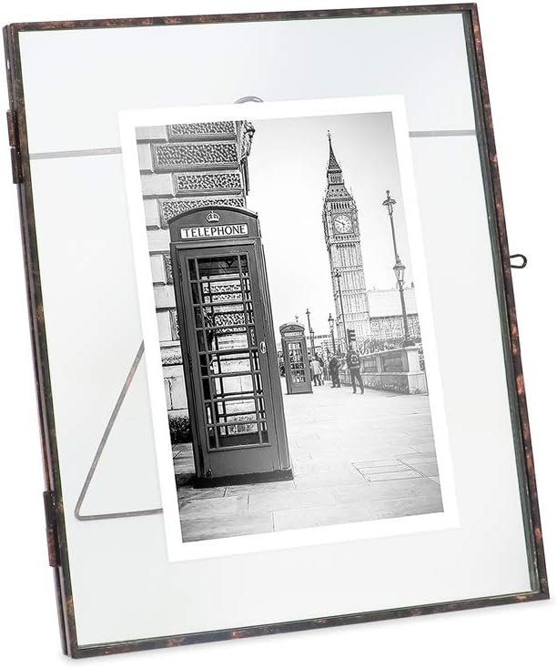 Isaac Jacobs 8x10, Antique Bronze, Vintage Style Brass and Glass, Metal Floating Picture Frame (Vertical) with Locket Closure, for Photos, Art, & More, Tabletop Display (8x10 Antique Bronze)