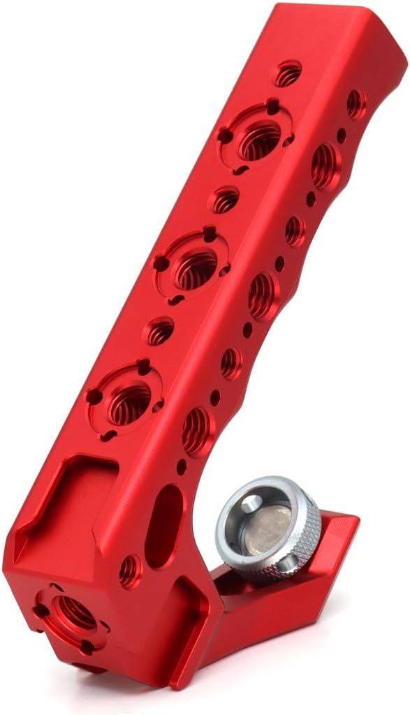 SZJELEN Universal Top Handle with 3/8" Screw Locating Pins for DSLR Camera Cage, with 3 Cold Shoe Adapters to Mount DSLR Camera with Microphone/LED Light/Monitor (Red with 3/8" Screw)