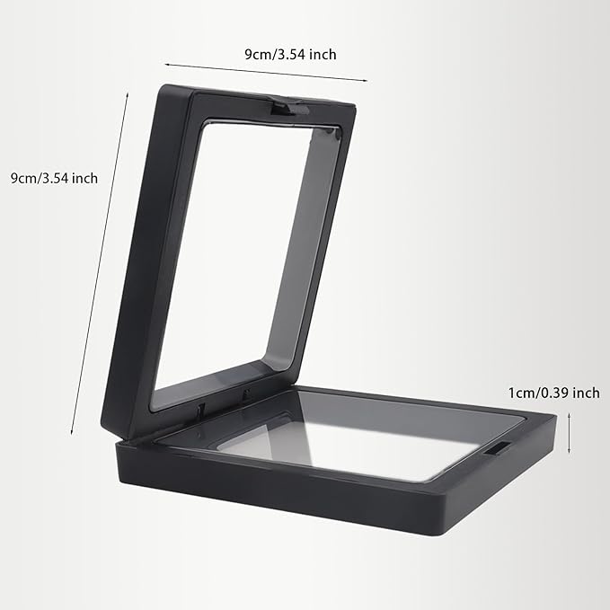 6Pcs Black 3D Floating Display Case Jewelry Storage Box Holder Stands Transparent Frame Gift Box Dustproof Stackable Coin Medals Earrings Necklaces Rings Bracelets Boxes