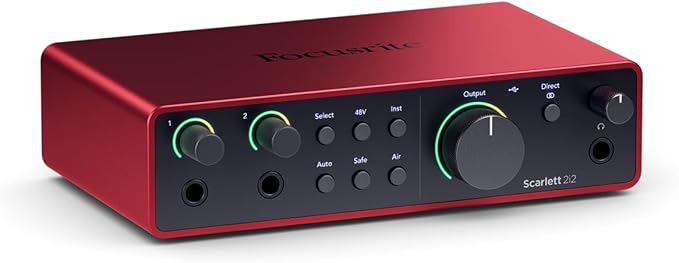 Focusrite Scarlett 2i2 4th Gen USB-C Audio Interface Recording Bundle with CM25 MkIII Condenser Mic, SH-450 Headphones, Pop Filter, Shock Mount, Stand, XLR Cable & Software Pack