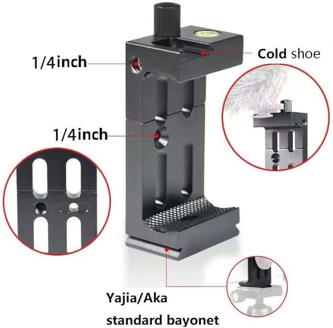 Aluminum Metal Phone Tripod Mount with 3 Cold Shoes & 1/4" Arca Port,360°Rotation Cell Phone Tripod Adapter for Phone Stand Holder, Compatible for iPhone Samsung and Other Smartphone