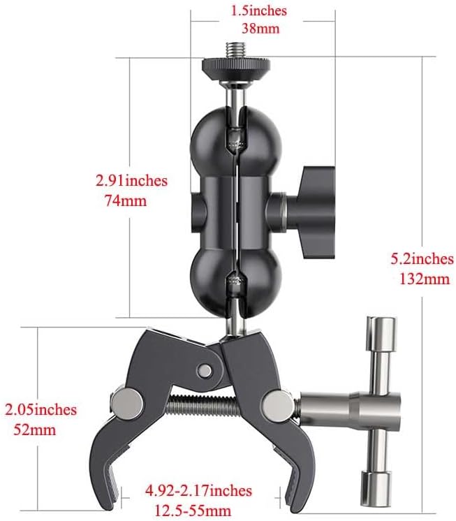 Camera Super Clamp Mount (w/ 1/4 and 3/8 Thread) and Double Ball Head Hot Shoe Mount Magic Arm Adapter for DSLR Camera/Camera Cage/LED Light/Flash Light/Action Camera