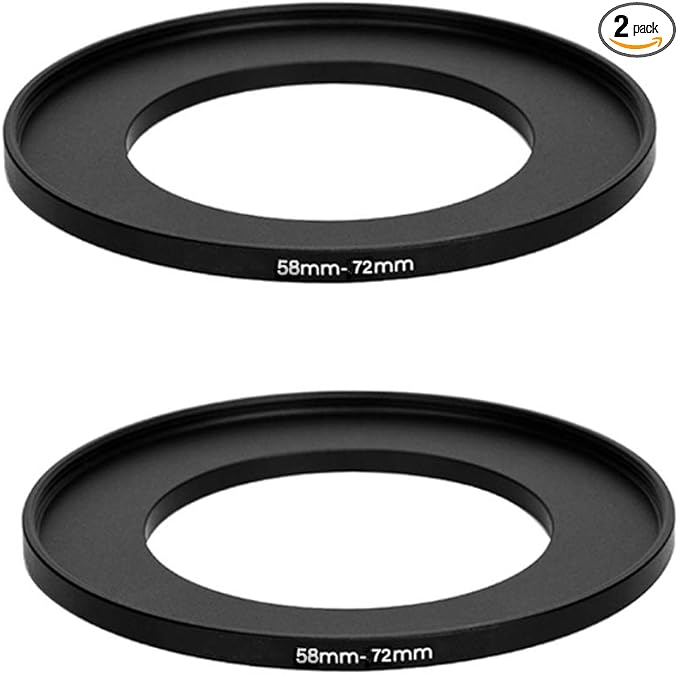 (2 Pcs) 58-72MM Step-Up Ring Adapter, 58mm to 72mm Step Up Filter Ring, 58 mm Male 72 mm Female Stepping Up Ring for DSLR Camera Lens and ND UV CPL Infrared Filters