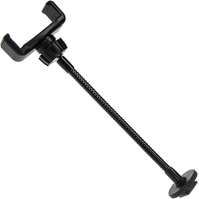 Fotodiox Cell Phone Mount w/Gooseneck Tripod/Hot Shoe Adapter - Universal Phone 1/4" Tripod Mount Clamp for Smartphones, 2.2-4" Wide Adjustable