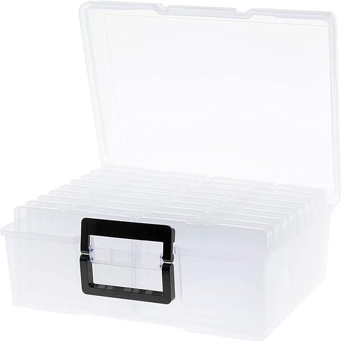 IDekooror Photo Storage Box 5" x 7", 18 Inner Extra Large Photo Organizer Container, Plastic Craft Storage Box with Handle for Pictures Stickers Stamps Seeds