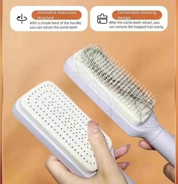 Self Cleaning Hair Brushes, Easy Clean Hair Brush with Retractable Bristles, Anti Static Massage Comb Brush for Effortless Hair Removal and Cleaning