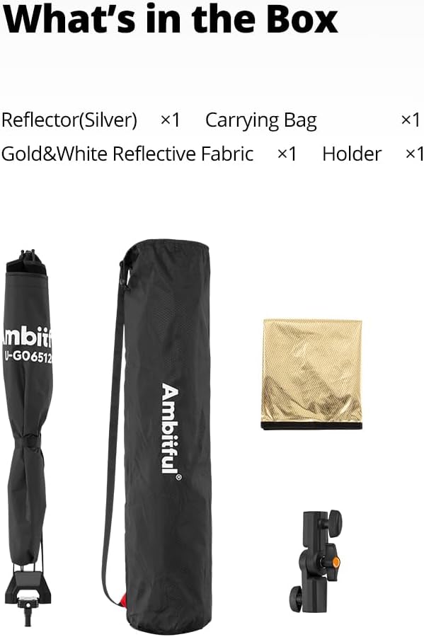 AMBITFUL Reflector Photography, Flash Light Reflectors, 𝐐𝐮𝐢𝐜𝐤 𝐑𝐞𝐥𝐞𝐚𝐬𝐞 U-Shape Reflector with 48in x 25.5in Photography Diffuser for Studio Portrait&Video Shooting, 3-in-1 White/Silver/Gold