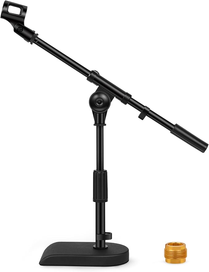 InnoGear Adjustable Desk Microphone Stand, 2 Pack Weighted Base with Soft Grip Twist Clutch, Boom Arm, 3/8"-5/8" Screw Adapter for Blue Yeti and Blue Snowball, Kick Drums, Guitar Amps, Black