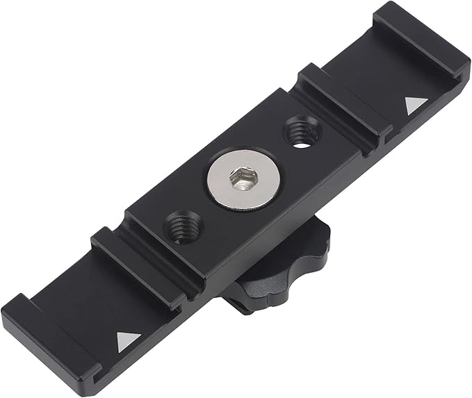 Dual Cold Shoe Mount Bracket,Dual Cold Shoe Mount Plate Adapter,Dual Hot Shoe Extension Bar for Nikon Canon Sony DSLR Camera Flash LED Video Light Microphone