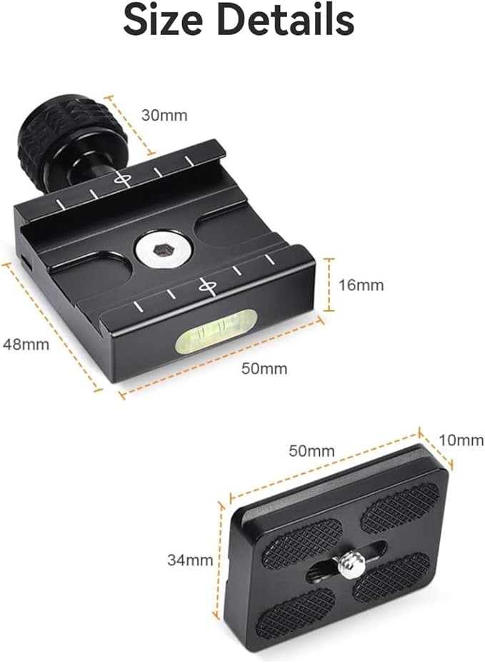 UTEBIT 50mm Arca Swiss Quick Release Plate, Aluminum QR Clamp Adapter Set with 3/8"&1/4" Screw Hole, Built-in Bubble Level Compatible with Manfrotto DSLR Camera Tripod Ball Head Monopod