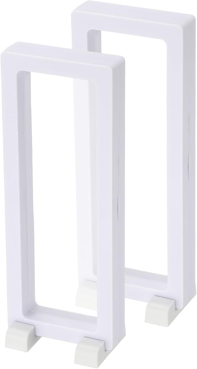 PATIKIL 2Pcs Floating Display Case, 7.1x0.2 Inch Necklace Display Case Stand Holder Frames Transparent Large Storage Box Long 3D for Necklace Bracelets Pendants Jewelry, White