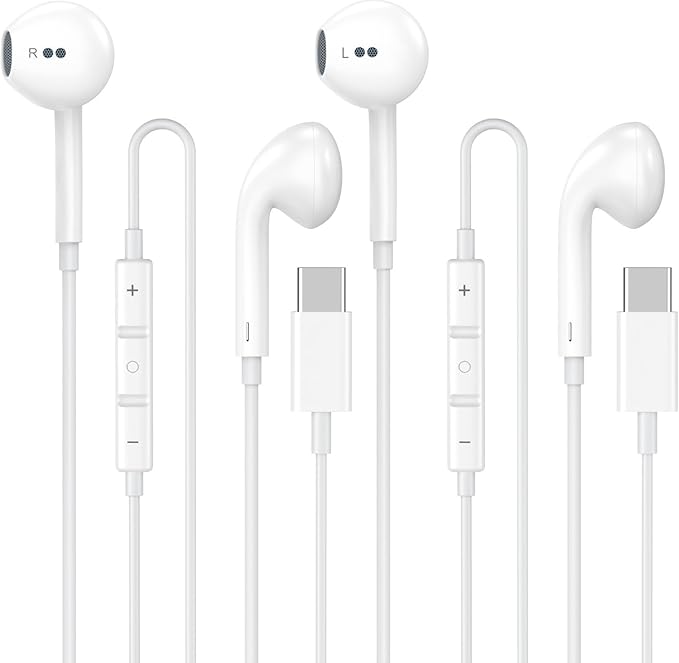 USB C Headphones Wired for iPhone 17 16 15, 2 Pack Type C Earphones with Microphone & Remote Control Noise Cancelling Wired Earbuds Compatible for iPhone 17/17 Pro/17 Pro Max/Air/16/15/16 15 Pro Max